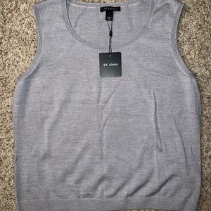 NWT St. John Gray Melange Wool Blend Sleeveless Tank Top Shirt Blouse XL $495